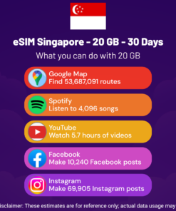 شريحة eSIM سنغافورة - 20 جيجابايت - 30 يومًا