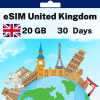 eSIM United Kingdom - 20 GB - 200 SMS - 200 Mins - 30 Days