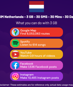 eSIM Netherlands - 3 GB - 30 SMS - 30 Mins - 30 Days