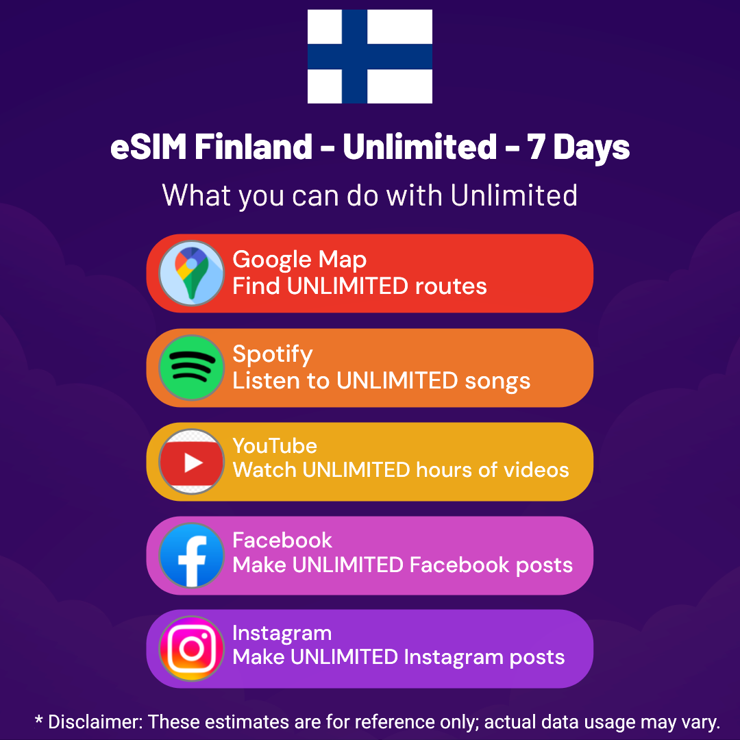 8ebc0cf7-d544-470a-b5cf-7f25159c62b1.png eSIM Finland - Unlimited - 7 Days