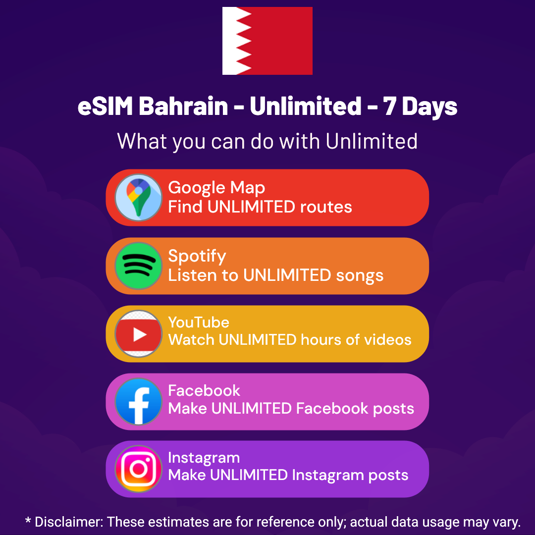 9d493f86-a540-4fe3-958c-004d525a9681.png eSIM Bahrain - Unlimited - 7 Days