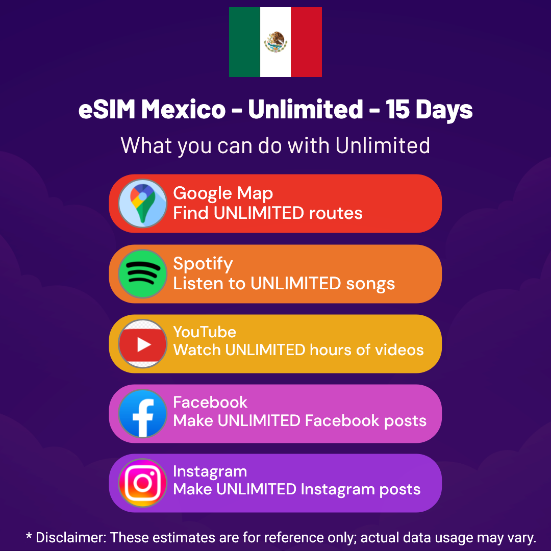 e59c197a-a1e0-4307-a681-b097abe7dbdf.png eSIM Mexico - Unlimited - 15 Days