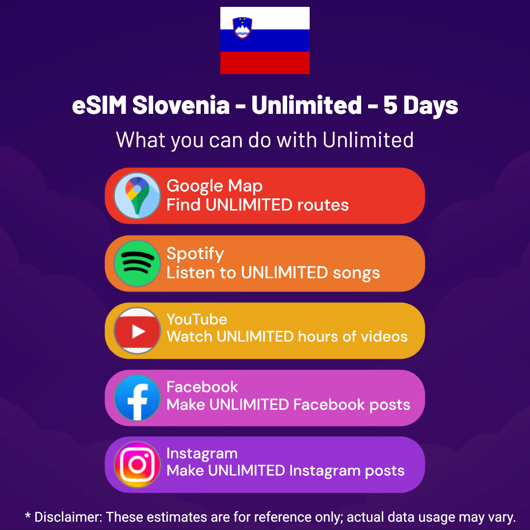 23ff9d7a-6386-4d7e-89d8-3d2b56a6dc29.png eSIM Slovenia - Unlimited - 5 Days