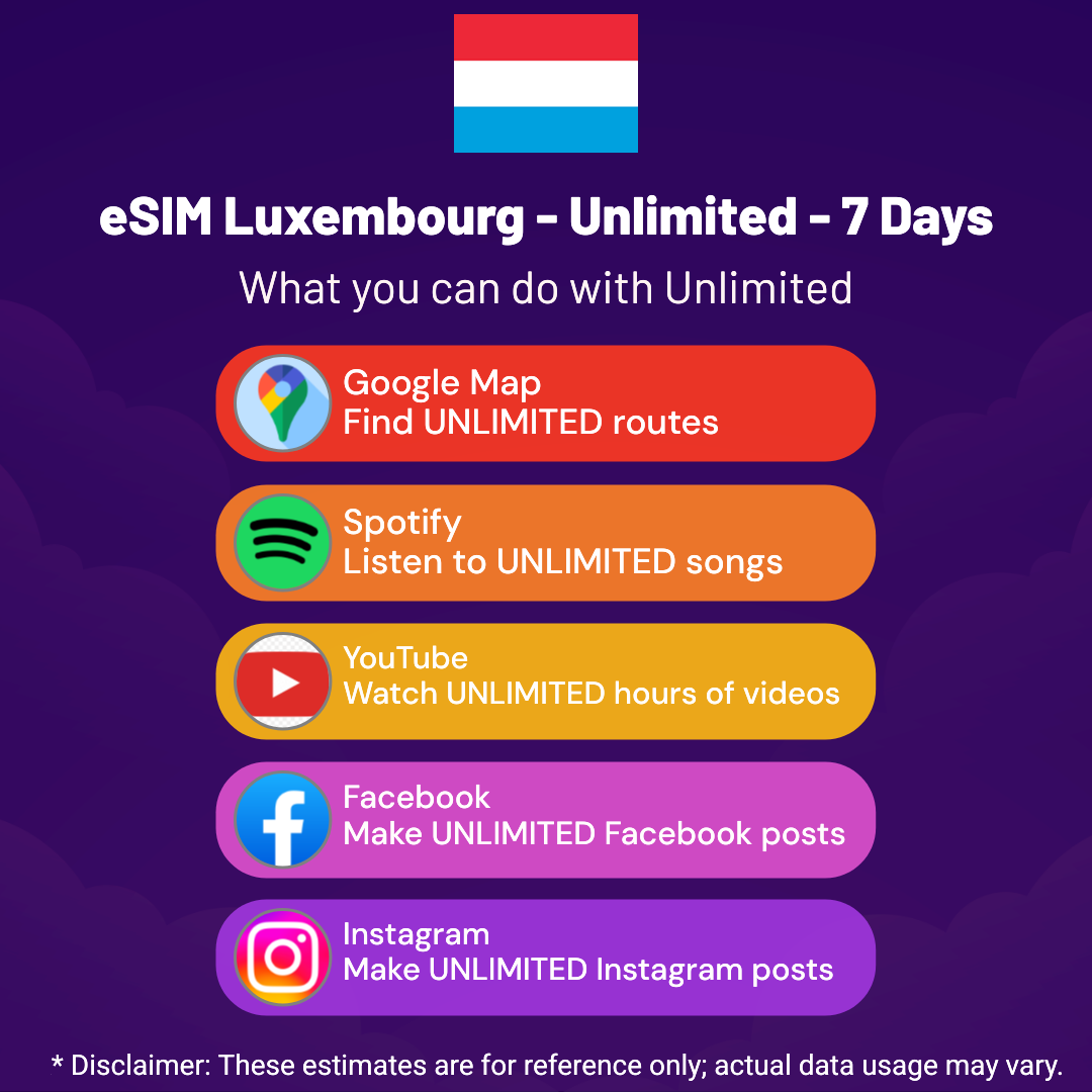 300972a8-c6c5-4b64-be85-b25850fcb34b.png eSIM Luxembourg - Unlimited - 7 Days