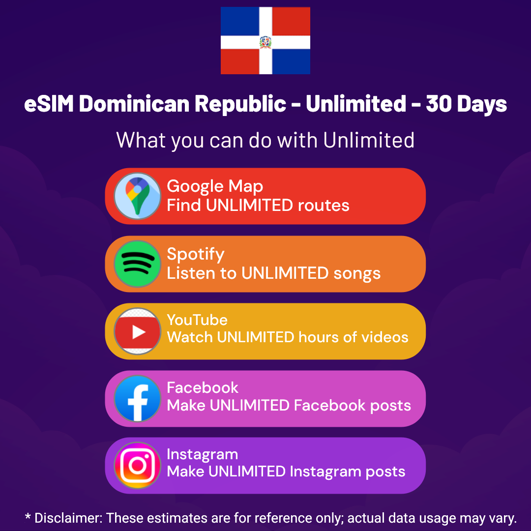 34e29f4b-a1a9-4776-879f-259616abe351.png eSIM Dominican Republic - Unlimited - 30 Days