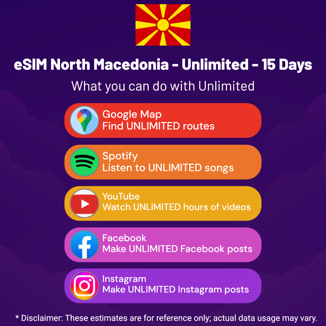 d3a3bf78-b8ac-4256-b5d0-3da114e20f63.png eSIM North Macedonia - Unlimited - 15 Days