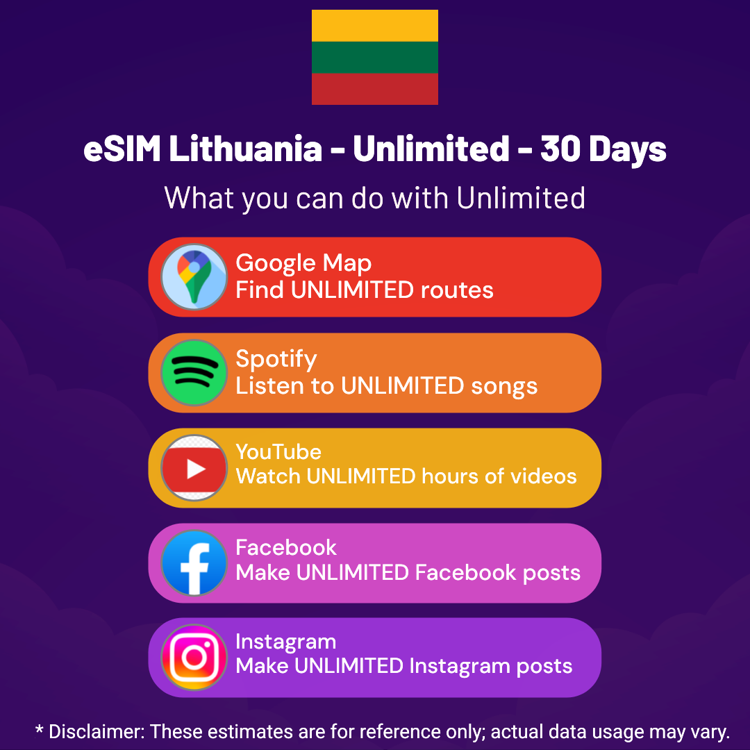 e86cc62d-5db6-4dbf-9a09-ac0a626bf559.png eSIM Lithuania - Unlimited - 30 Days