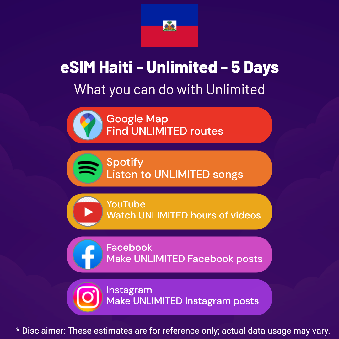 04573a16-78d2-4967-a289-6bca9f485427.png eSIM Haiti - Unlimited - 5 Days