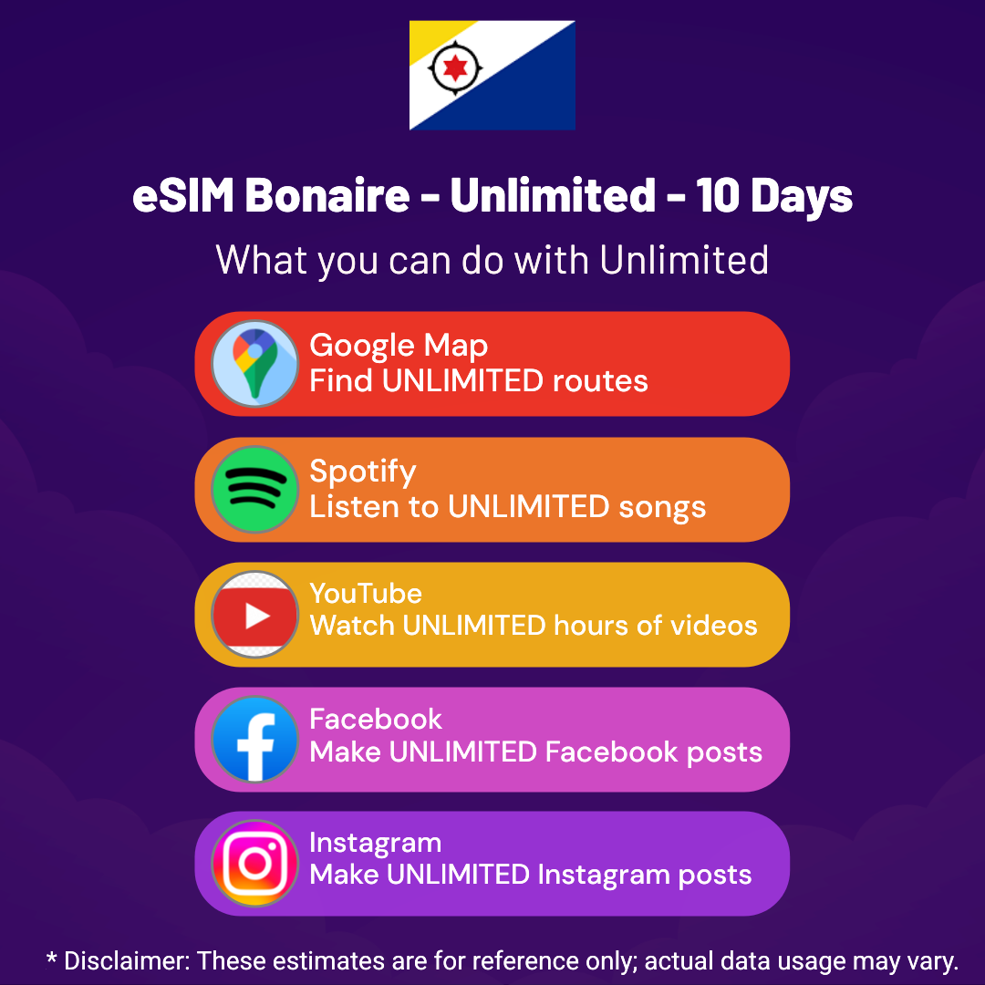 0b5cdaba-5922-4bbf-9118-7abafe93ea7b.png eSIM Bonaire - Unlimited - 10 Days