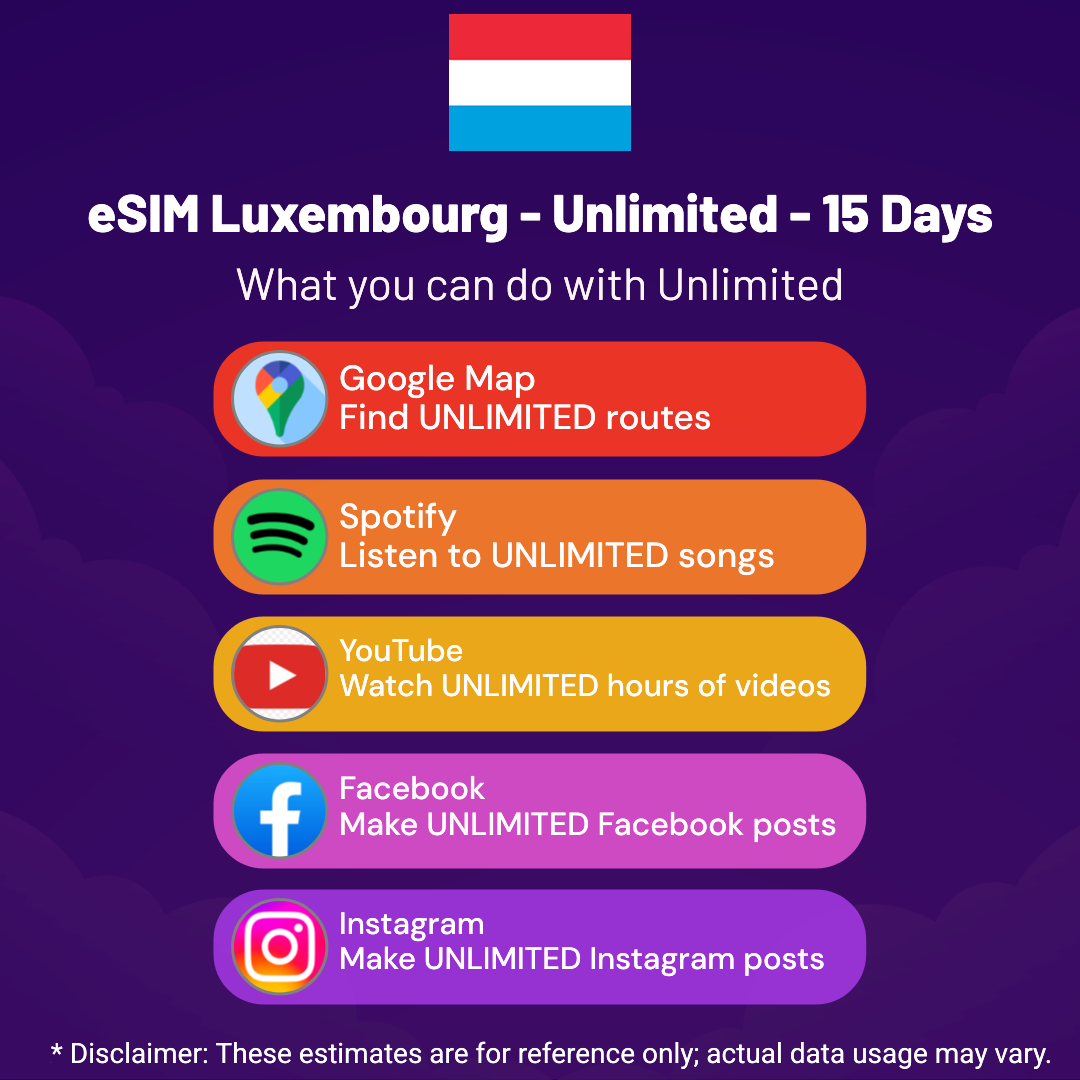 45420e06-b71c-41d4-91a3-423fe4f4bcf2.png eSIM Luxembourg - Unlimited - 15 Days