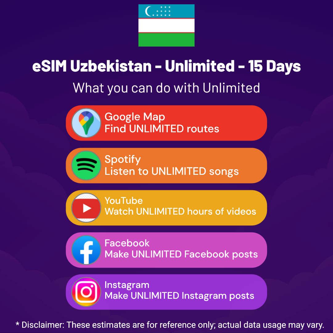 57570090-0656-401d-943d-73c1b2455368.png eSIM Uzbekistan - Unlimited - 15 Days