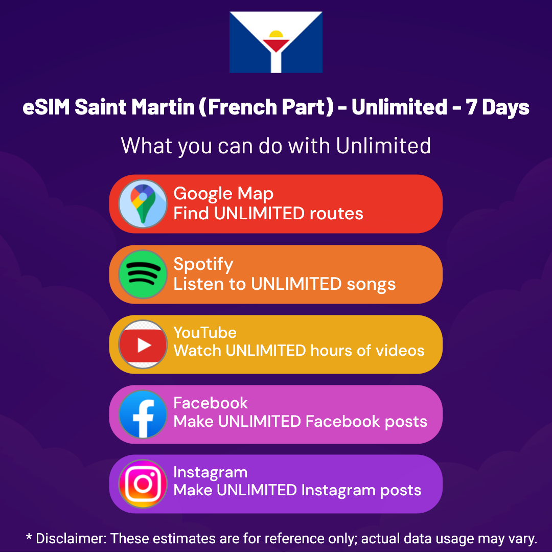 86153094-0381-4bef-bf2e-e317f15f5b6a.png eSIM Saint Martin (French Part) - Unlimited - 7 Days