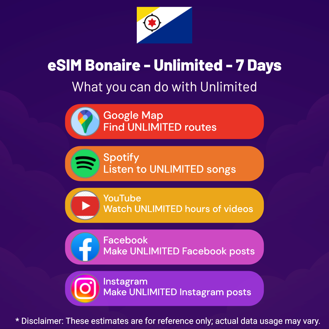 98105399-329f-41ee-b3f9-357bb25b92c8.png eSIM Bonaire - Unlimited - 7 Days