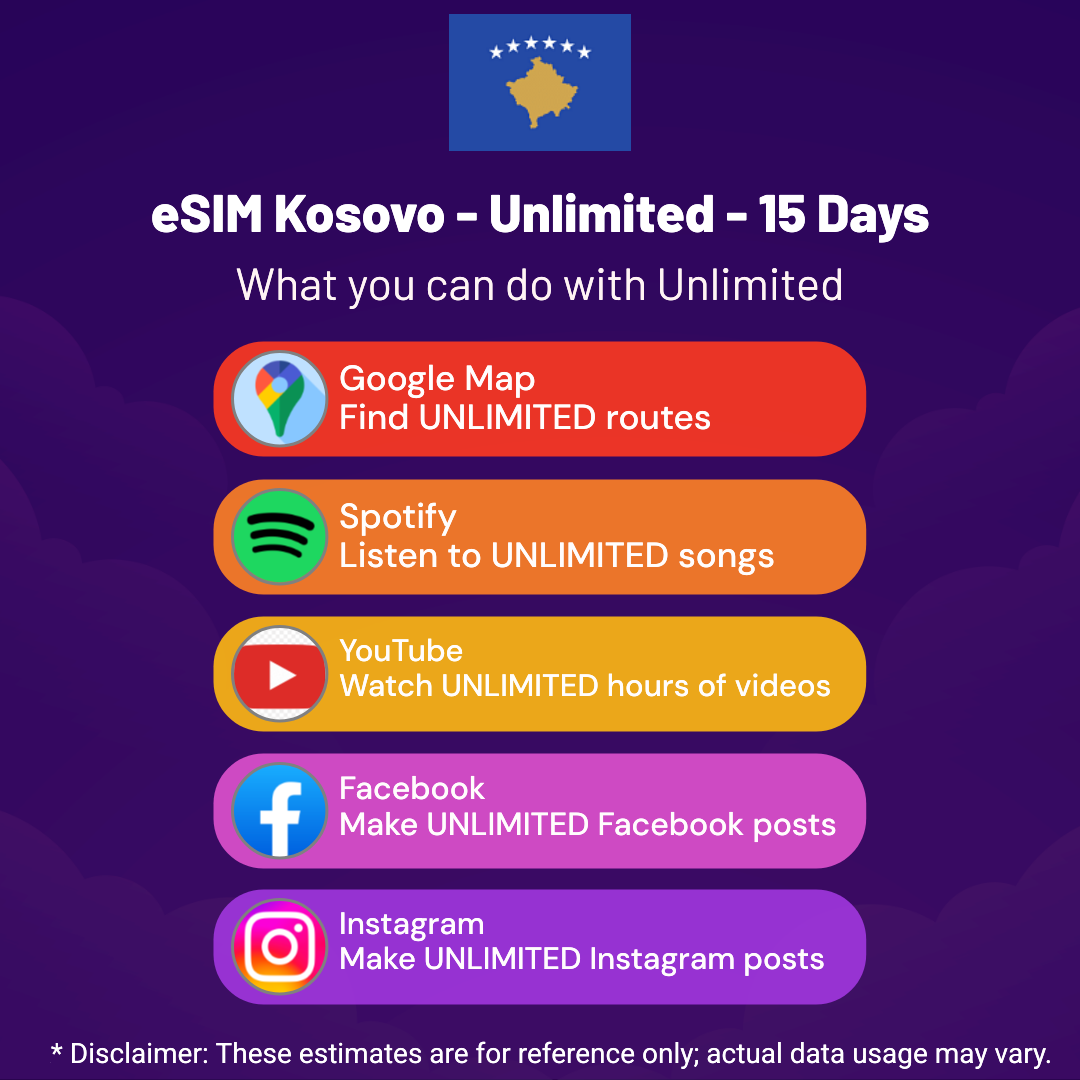 d4c82e6a-a65a-4927-8000-6cba216f2c2c.png eSIM Kosovo - Unlimited - 15 Days