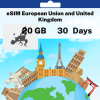 eSIM European Union and United Kingdom - 20 GB - 30 Days