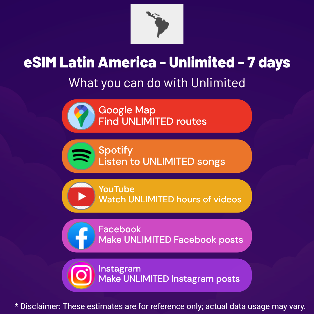 a25929d2-2d72-43c4-9a27-072ade189d2d.png eSIM Latin America - Unlimited - 7 Days