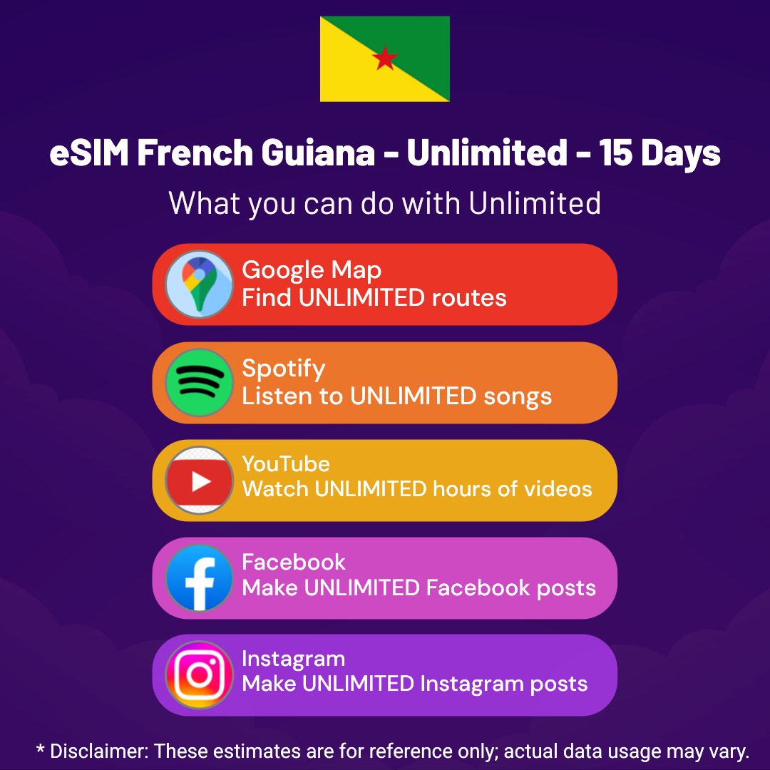 db4a6754-9cae-49e4-98d3-863472c85355.png eSIM French Guiana - Unlimited - 15 days