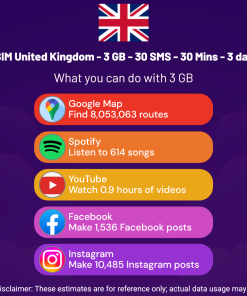 eSIM United Kingdom - 3 GB - 30 SMS - 30 Mins - 3 days