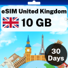 eSIM United Kingdom - 10 GB - 100 SMS - 100 Mins - 30 days