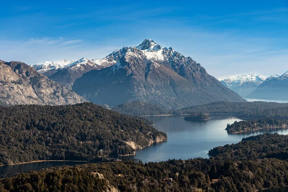 Breathtaking view of the Andes Mountains and Lake Nahuel Huapi near Bariloche, Argentina