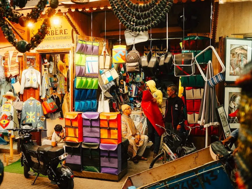 Colourful alleyways and traditional architecture in the Marrakech medina, Morocco