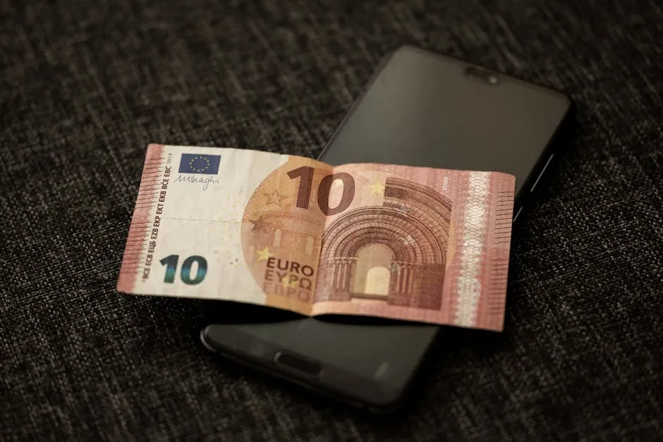 A 10 euro banknote on a smartphone screen