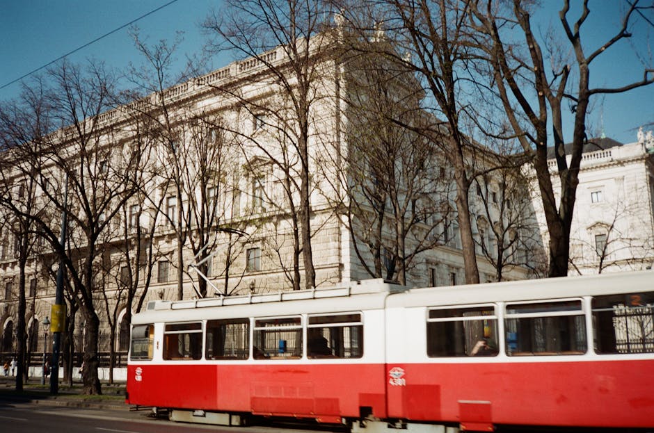Vintage Wiener Linien tram on a Vienna street, the fastest way to move around the city