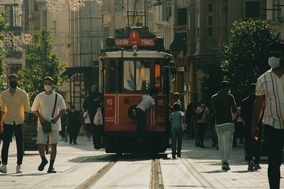 Historic red tram on Istiklal Street, Istanbul