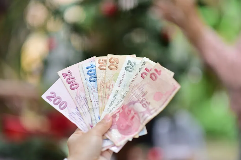 Hand holding multiple Turkish Lira banknotes