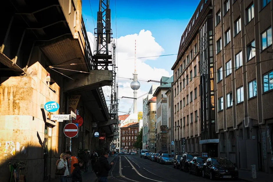 Berlin street view with the Fernsehturm tower in Germany