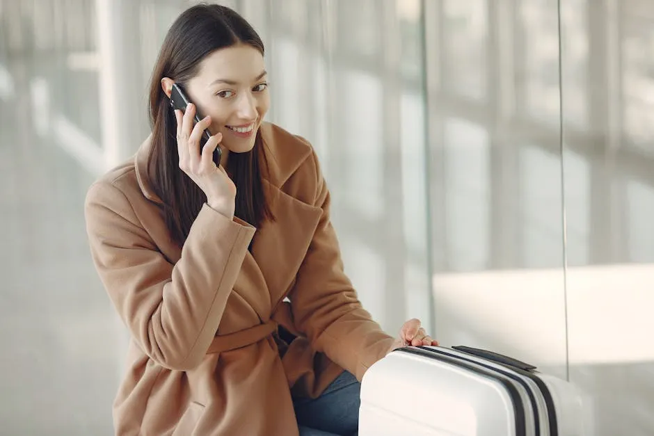 Traveller checking their phone at an airport terminal before activating a Saudi Arabia eSIM