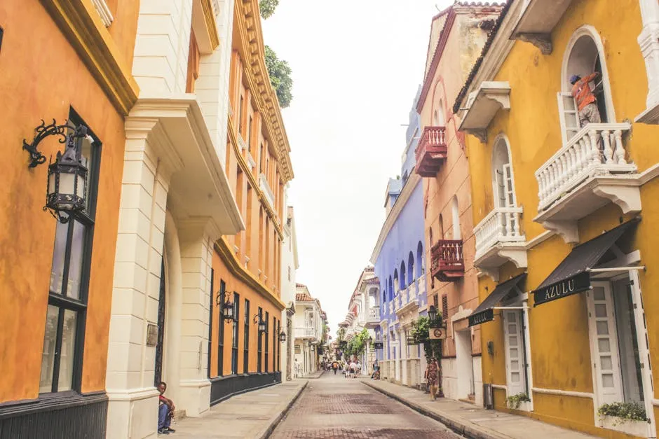 Colourful colonial buildings in Cartagena de Indias, Colombia, Latin America
