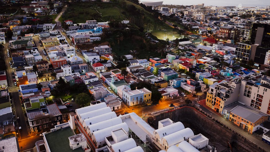Aerial view of Bo-Kaap, Cape Town. The vibrant neighbourhood is a 20-minute walk from the city centre