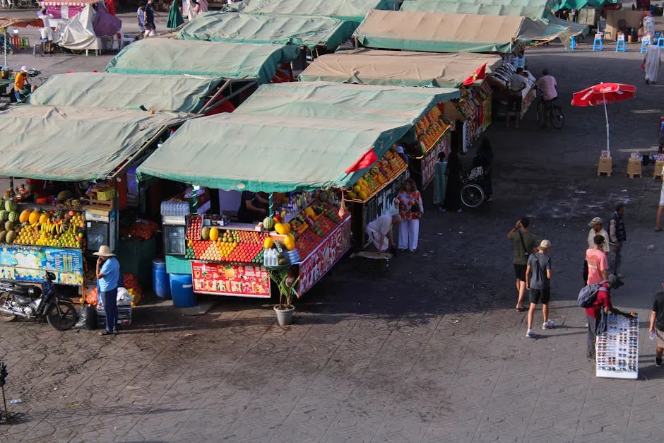 Vibrant souk market stalls in Marrakech, Morocco - where cash is still king
