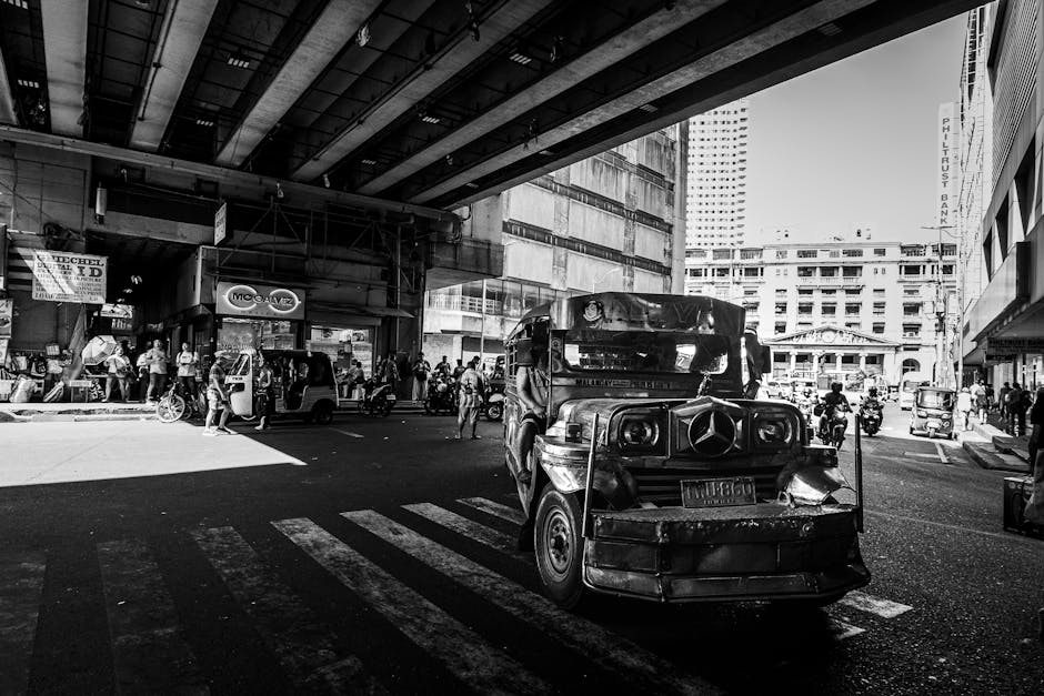 Iconic jeepney on Manila street, Philippines public transport