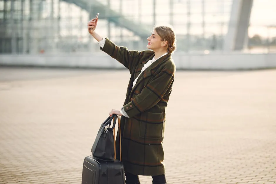 Traveller checking phone at airport before activating eSIM for North America