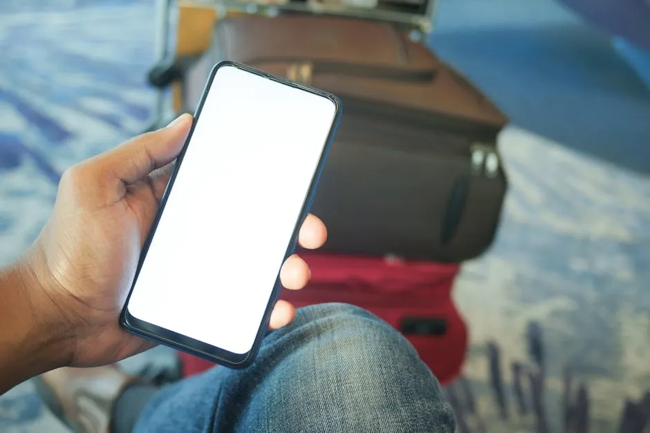 Traveller with smartphone at airport preparing to activate Singapore eSIM