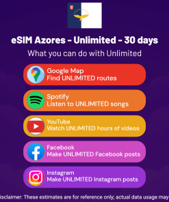 eSIM Azores - Unlimited - 30 days