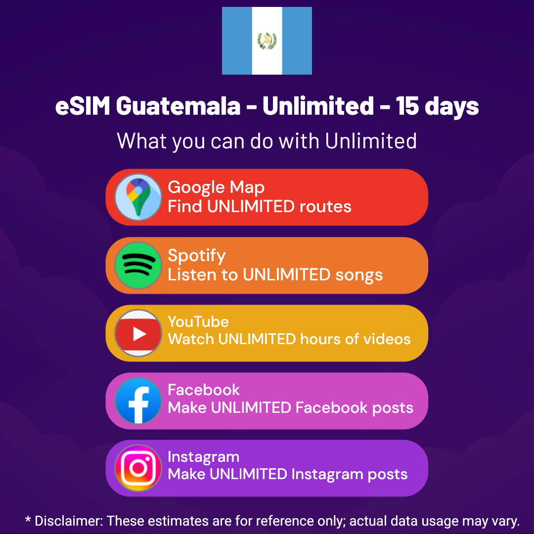 2028b7f9-7023-4b6a-9cbe-057efb1579f3.png eSIM Guatemala - Unlimited - 15 days
