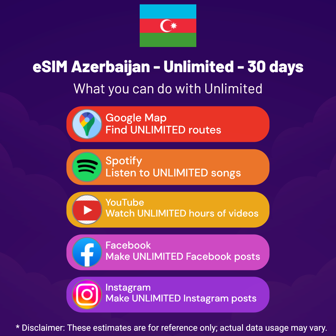 97f1b985-b7f5-4a91-a1cf-81df0782a8ef.png eSIM Azerbaijan - Unlimited - 30 days