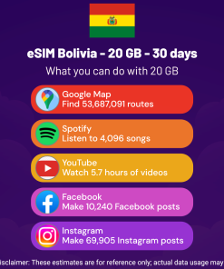 eSIM Bolivia - 20 GB - 30 days