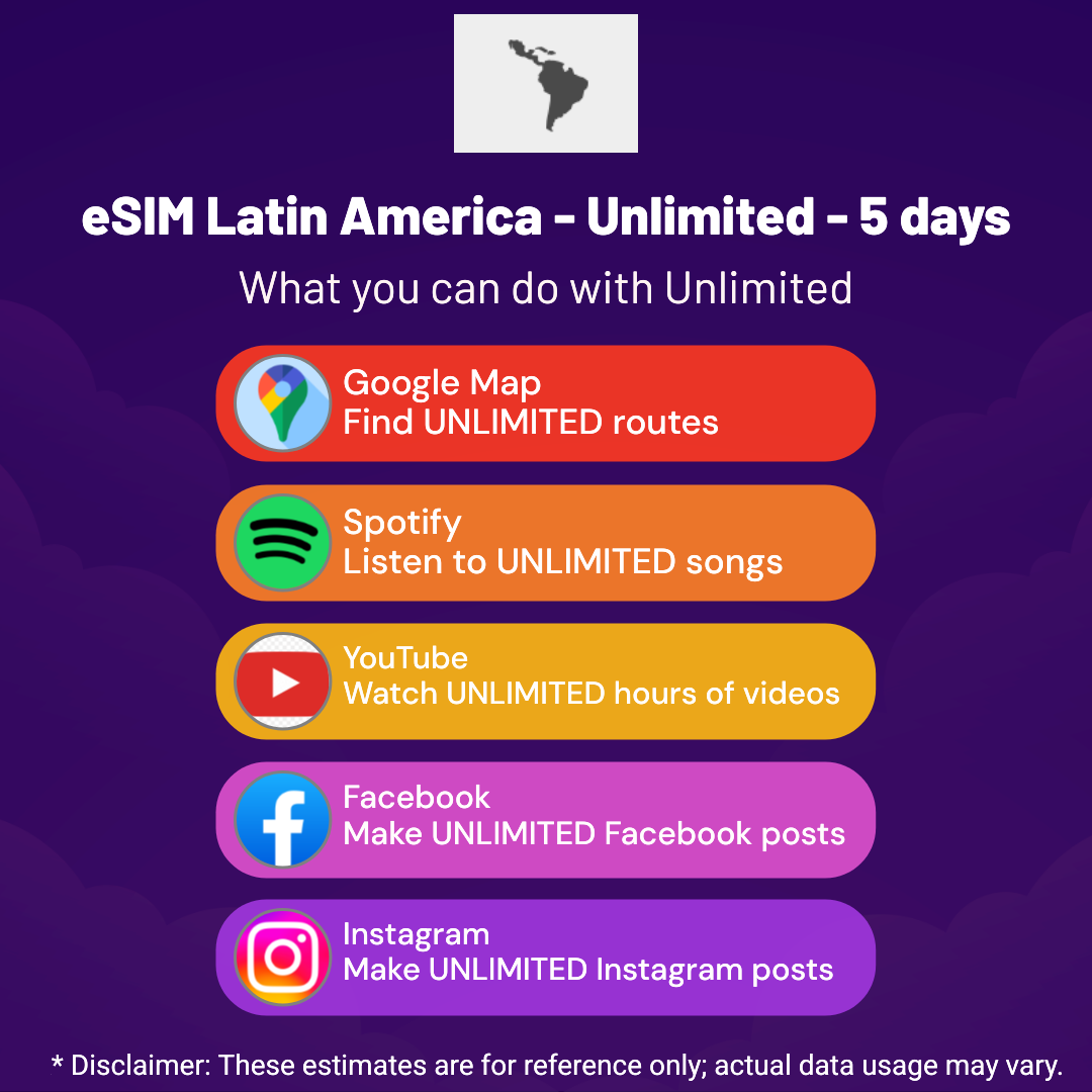 641ec484-39d1-4dee-94c5-35aa6654aa31.png eSIM Latin America - Unlimited - 5 days
